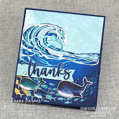 handmade sea - whale themed thank you card using Stampin' Up Waves of the Ocean collection, Amazing Thanks dies,  whale punch. Card by Di Barnes - Independent Demonstrator in Sydney Australia - colourmehappy - die cutting -