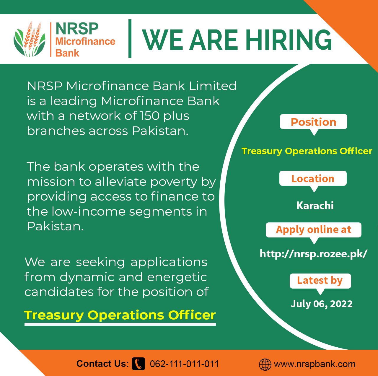 NRSP Microfinance Bank Ltd Jobs For Treasury Operations Officer