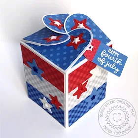 Sunny Studio Stamps: Fourth of July Red, White & Blue Patriotic Star Treat Box (using Wrap Around Box dies & Classic Gingham 6x6 Paper)