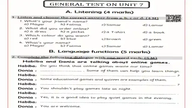 احسن واجمل امتحان لغة انجليزية على الوحدة السابعة للصف الثاني الاعدادى الترم الثانى 2024