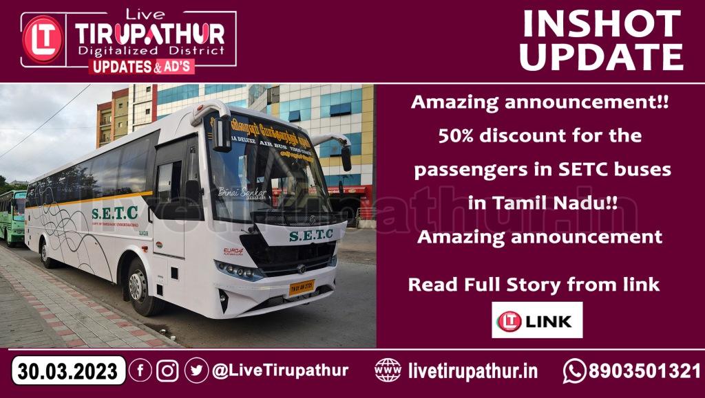 Discount for the passengers in SETC buses in Tamil Nadu