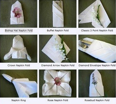 Not sure how to fold your napkins Here as some cool ideas via BumbleBee 