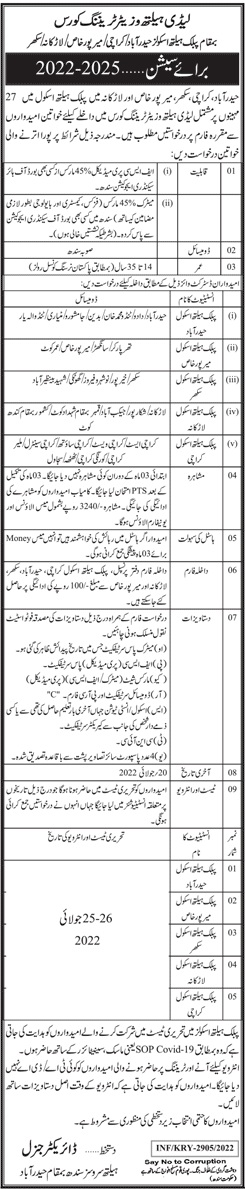 Health Department Sindh Admissions for Lady Health Visitor (LHV) Course 2022