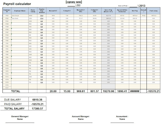 2013 Employee Payroll Calculator