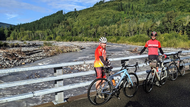 Cyclists at Carbon River Bridge