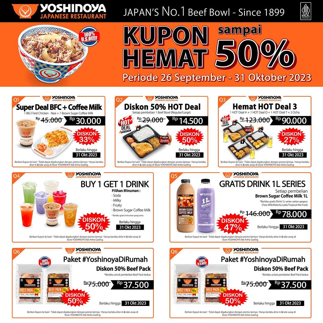 Kupon Promo YOSHINOYA DISKON HEMAT OKTOBER 2023