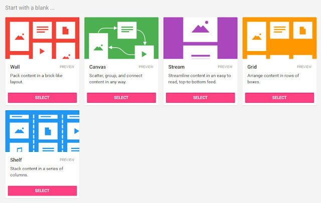 Screenshot showing 5 different templates