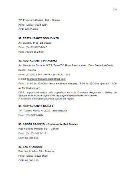 INVENTÁRIO DA OFERTA E INFRA ESTRUTURA TURÍSTICA DE SANTARÉM – PARÁ – AMAZÔNIA – BRASIL - 2010 - II. SERVIÇOS E EQUIPAMENTOS TURÍSTICOS