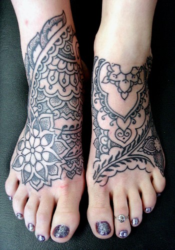 Flower Tattoo Full Colors on Girl's Arm Tattoo on Girl's Feet