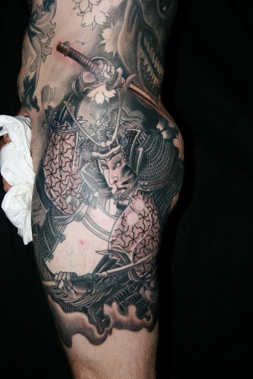 High quality Samurai with sword tattoo.