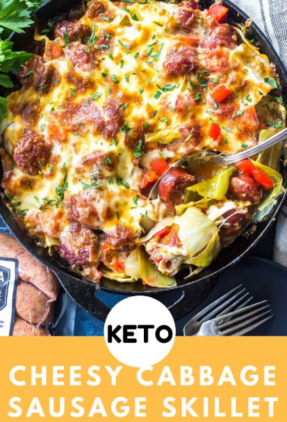 Keto Cheesy Cabbage Sausage Skillet
