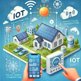 "IoT-enabled solar monitoring system showing real-time energy data on a smartphone connected to a solar inverter and battery"