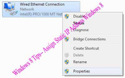 Windows 8 Tips-- Assign Static IP Address Windows 8