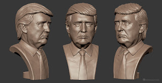 Donald Trump bust sculpture high polygon 3d model (MAX, OBJ, STL). The model UV-unwrapped (non-overlaping)