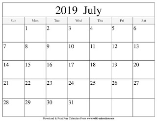 Free Printable Calendar July 2019