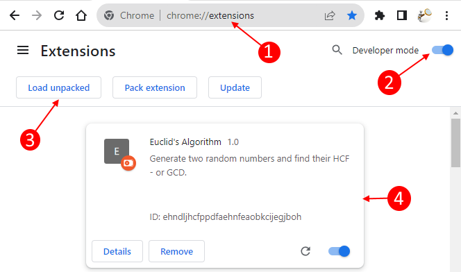 Euclid's algorithm chrome browser extension - uploading