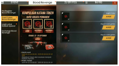 Cara Mendapatkan Token Katana Free fire dan Token Dart Free fire di Event Blood Revenge Free Fire