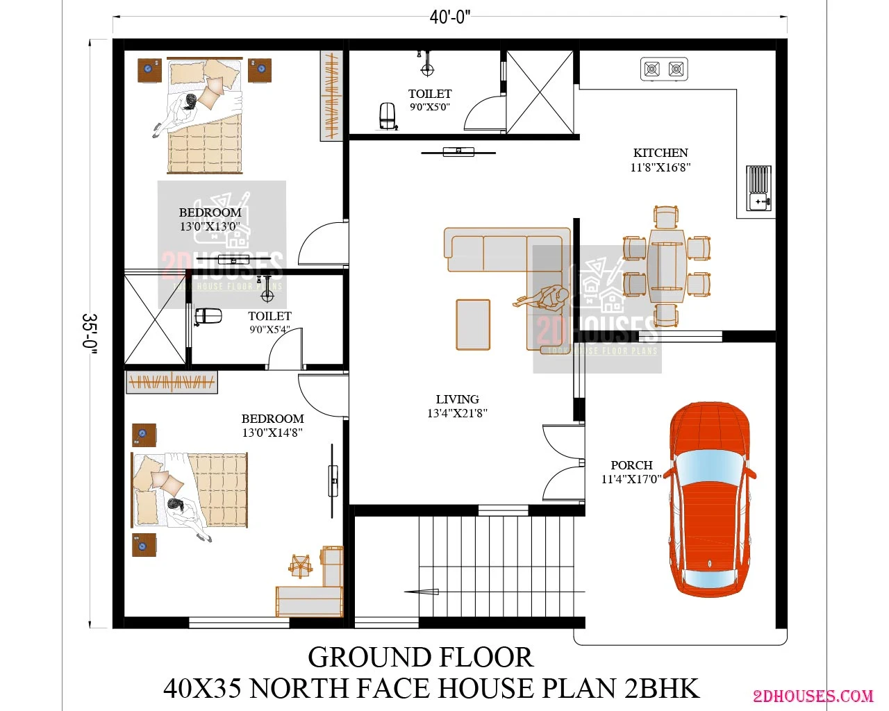 40x35 house plans north facing