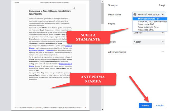 come stampare con chrome in modalità lettura