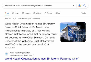 Sir (and I use the word lightly) Jeremy Farrer. Funder of the mutant mosquitoes with deformed mouths, a luminous gene, a male that became aggressive and started biting and persisted in nature despite a lethal gene inserted into it. God knows how many are sick at his hand already as I say 'mosquito' singular but we're talking billions maybe at this stage from Oxitec, the English factory that decided to send its mosquitoes via eggs to get past export regulations at each end and to whom he gave millions (to set free) when millions of people went hungry (and kept locked down in 2021) and now? He is Head Scientist of  The WHO. Thank the gods for being on our side, him and his mates and relations and organization are going to face so much karmic redress, it's going to be ugly. But you know what they say? A few less people no one  miss.