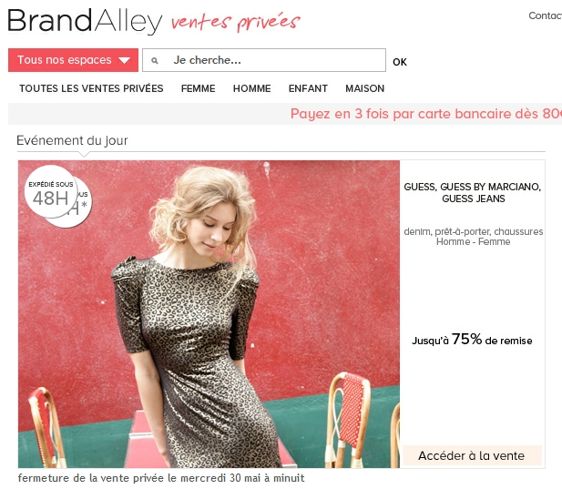 Sur BrandAlley: ventes privées Guess jusqu'à 75% de remise bon plan guess promo guess