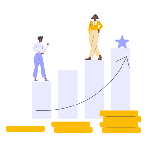 illustration of people standing on a bar graph