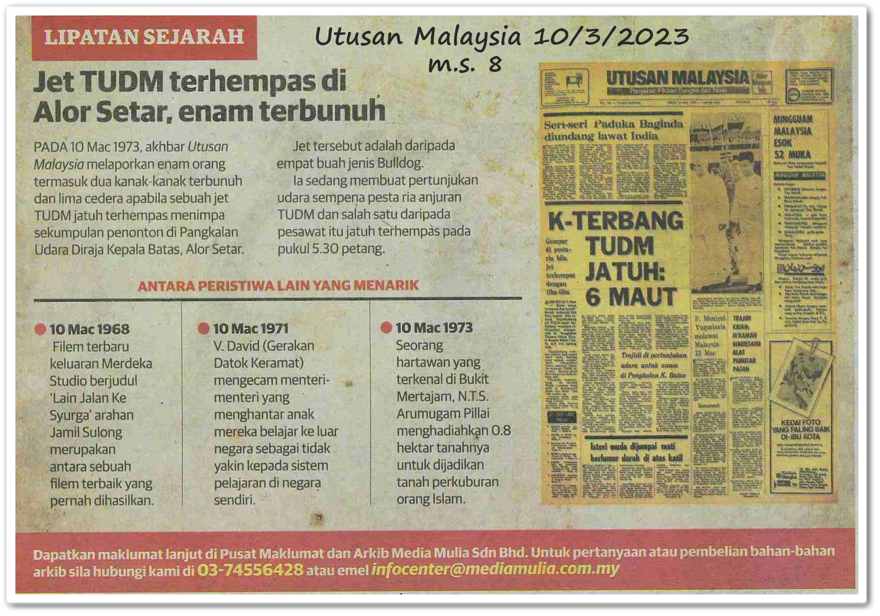 Lipatan sejarah 10 Mac - Keratan akhbar Utusan Malaysia 10 Mac 2023