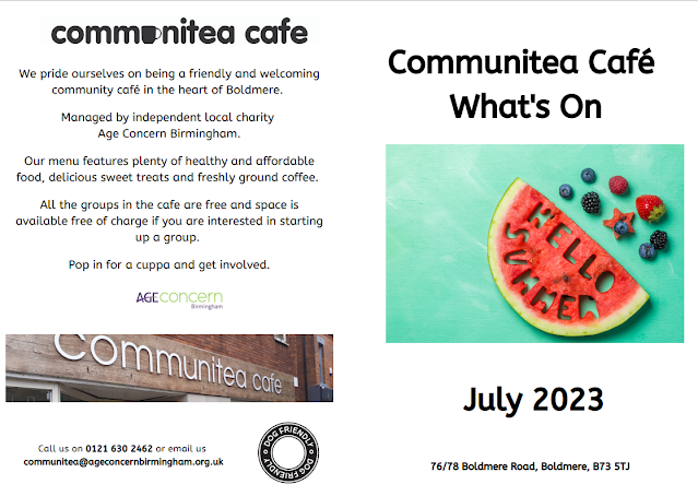 What's On at Communitea Cafe, Boldmere in July 2023 flyer