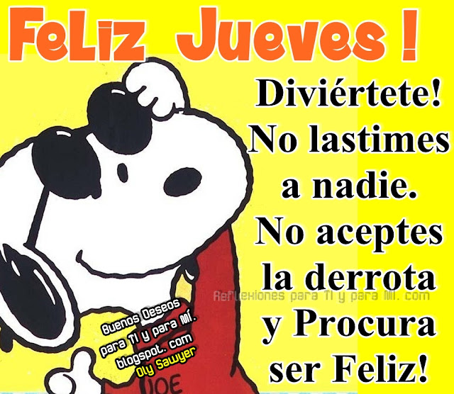 FELIZ JUEVES !  Diviértete! No lastimes a nadie. No aceptes la derrota y Procura ser Feliz!