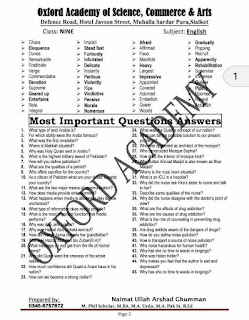 9th Class English Guess Paper