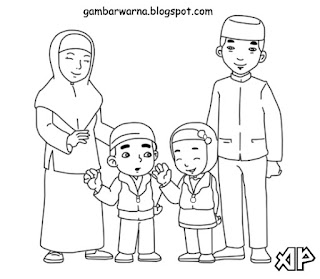 Mewarnai Keluarga Muslim Belajar Mewarnai Gambar 