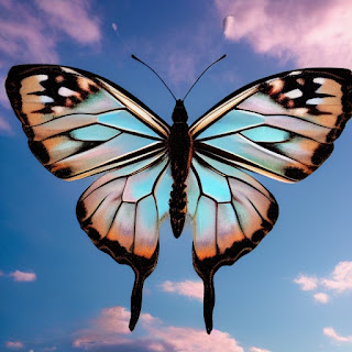 A blueish colour Butterfly fly into the sky