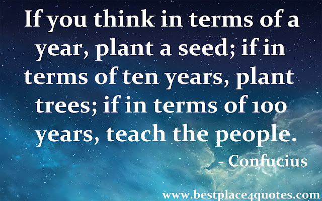 If you think in terms of a year, plant a seed; if in terms of ten years, plant trees; if in terms of 100 years, teach the people.