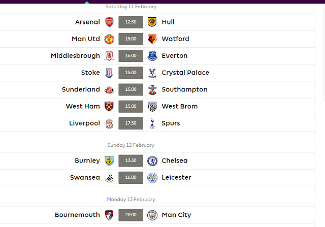 JADUAL PERLAWANAN EPL 11 FEBUARI 2017 !