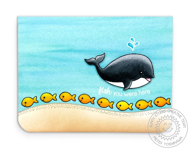 Sunny Studio Stamps Oceans of Joy Whale Fish You Were Here Card by Mendi Yoshikawa