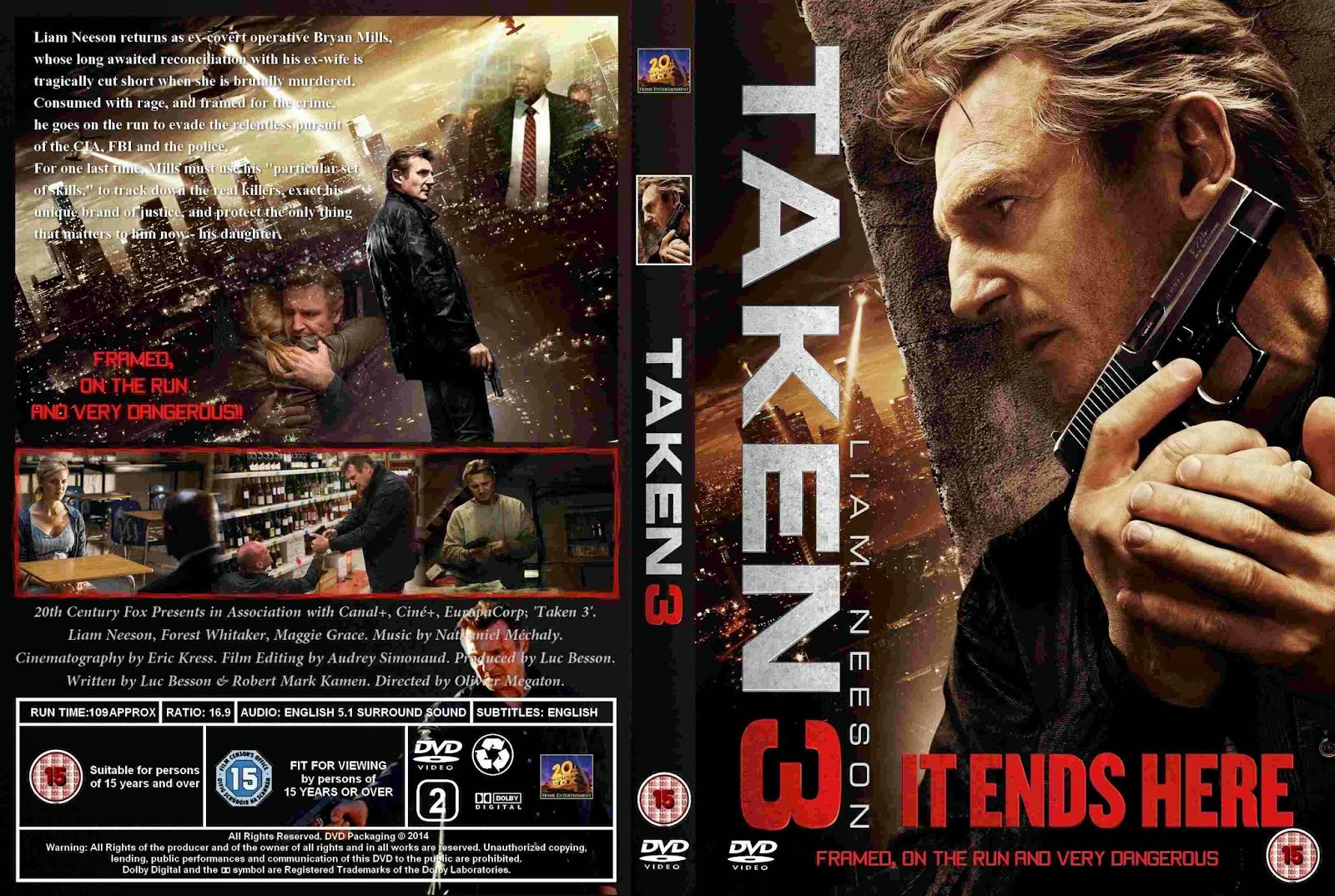 Taken 3 (2015) - DVD Label Cover Movie