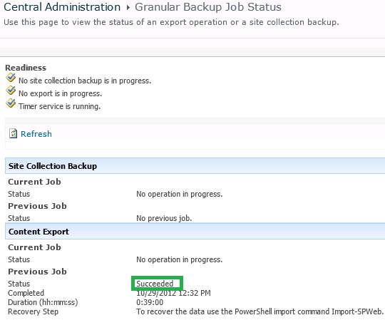 Granular Backup Job Status in Sharepoint 2010