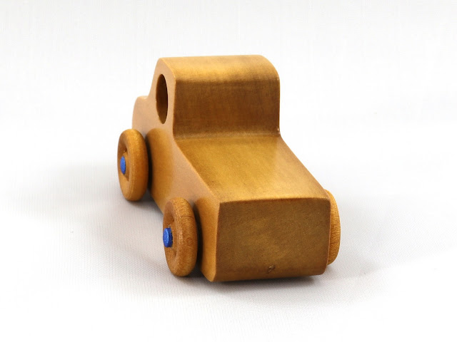 Handmade Wood Toy Truck, Pickup From The Play Pal Series, Satin Polyurethane Finish and Metallic Blue Acrylic Paint Trim
