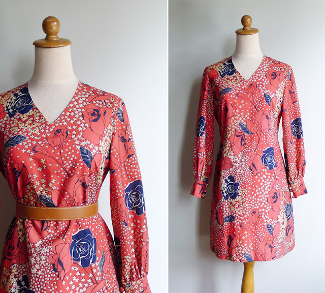 vintage 60's coral pink floral shift dress