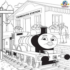 Big blue tank engine Edward and Thomas train railway pictures to color and print activities for kids