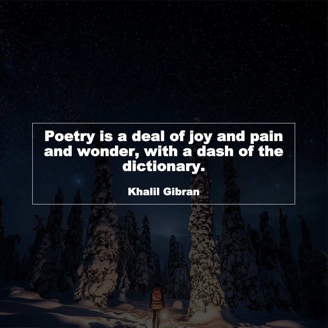 Poetry is a deal of joy and pain and wonder, with a dash of the dictionary. (Khalil Gibran)