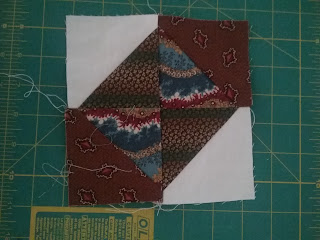 Hourglass patchwork block (broken plated variation) for reproduction 1850s quilt.