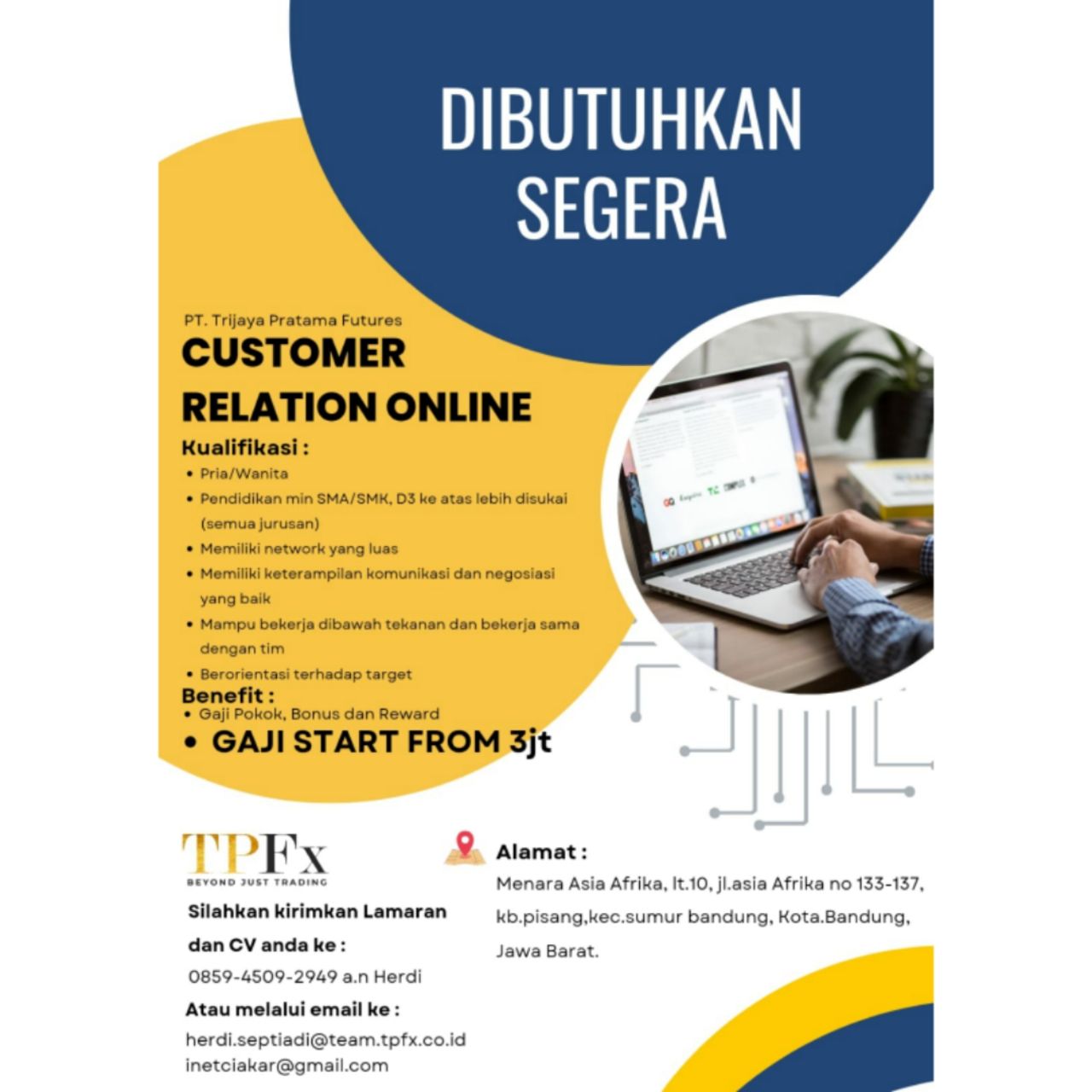 Lowongan Kerja Customer Relation Online TPFX Bandung Februari 2024