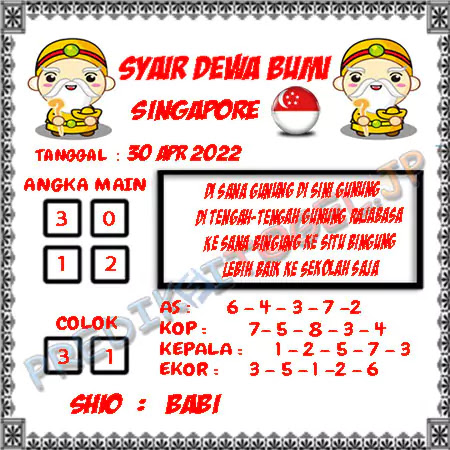 Prediksi Dewa Bumi Togel Singapura Sabtu 30 April 2022