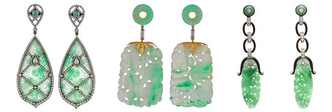 Luxury precious earrings with green jade
