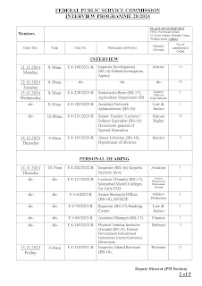 Federal Public Service Commission FPSC Interview Schedule