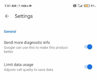 limit data usage option in google meet