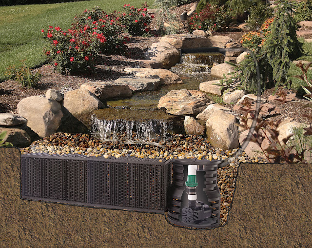 pond-free waterfall catching rainwater