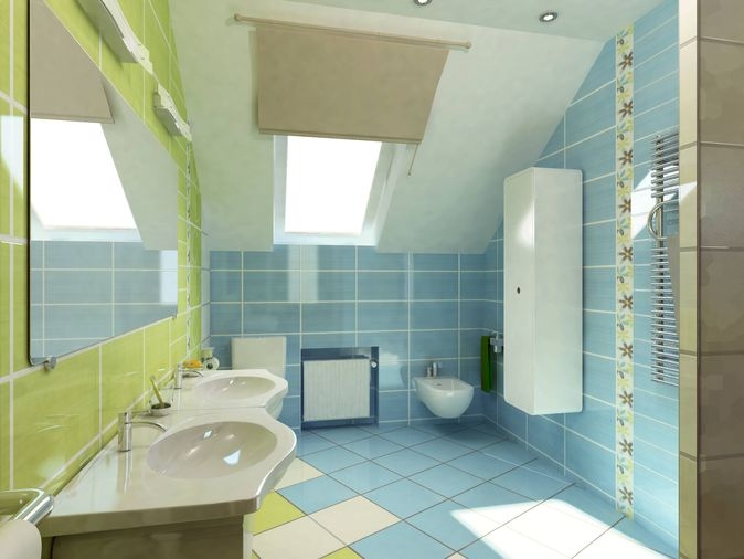 Blue Green Tile Bathroom