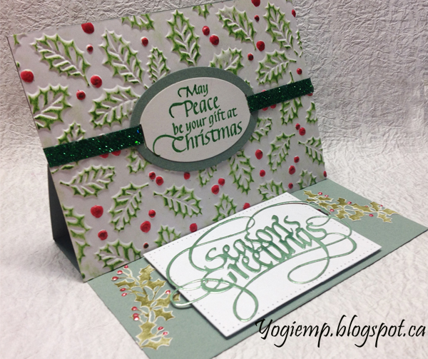 I'm using another one of my newest 3D embossing folders from Creative Expression - love them.   I'm using a die "Season's Greetings" from Elizabeth Craft Designs, also available on Quietfire Design HERE   I'm also using a rubber quote and design element stamp from Quietfire Design ("May Peace Be Your Gift..." 2pce set) 